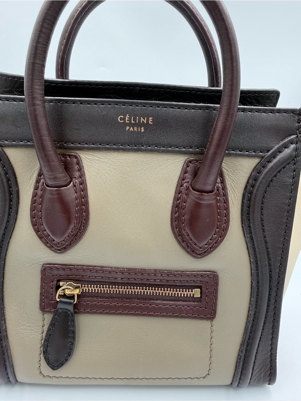 Celine Luggage Nano Tricolor  - Cream, Khaki & Dark Brown - Picture 4 of 9